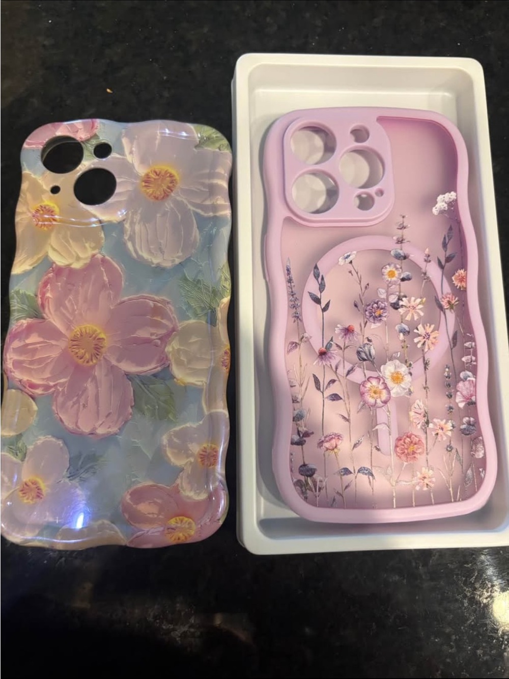 Floral Pink Silicone Phone Case with Ring Holder - Pink Floral Design
